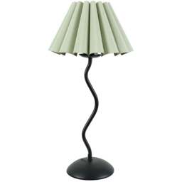 ValueLights Wiggle Sage Green Scallop Shade Black Metal Stem LED Table Lamp - Wilko