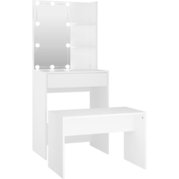 vidaXL White Wooden Dressing Table and Stool Set with LED Mirror - Size: 140 x 60 x 40cm - Wilko - thumbnail 3