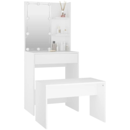 vidaXL White Wooden Dressing Table and Stool Set with LED Mirror - Size: 140 x 60 x 40cm - Wilko - thumbnail 5