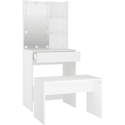 vidaXL White Wooden Dressing Table and Stool Set with LED Mirror - Size: 140 x 60 x 40cm - Wilko - thumbnail 7