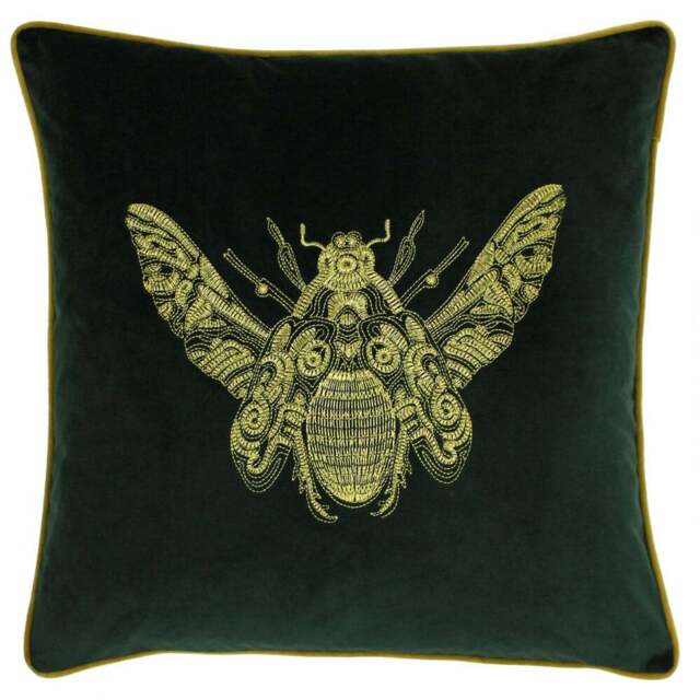 Paoletti Cerana Emerald Embroidered Velvet Cushion - Size: 50 x 50cm - Green - Wilko - image 1