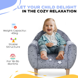 AIYAPLAY Grey Glow in the Dark Kids Armchair - Size: 55 x 40 x 55cm - Wilko - thumbnail 7
