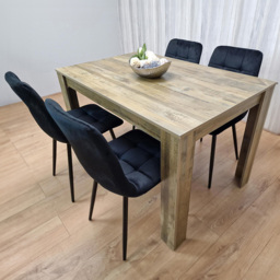 Portland 4 Seater Velvet Dining Set Wood Effect and Black - Multi - Wilko