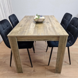 Portland 4 Seater Velvet Dining Set Wood Effect and Black - Multi - Wilko - thumbnail 6