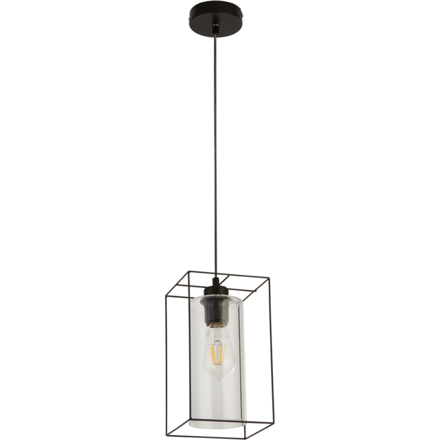 Lighting Collection Black Frame Clear Inner Glass Single Pendant Light - Size: 132 x 15 x 15cm - Wilko - image 1