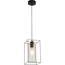 Lighting Collection Black Frame Clear Inner Glass Single Pendant Light - Size: 132 x 15 x 15cm - Wilko - thumbnail 4