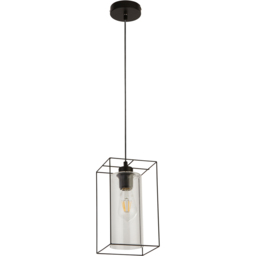 Lighting Collection Black Frame Clear Inner Glass Single Pendant Light - Size: 132 x 15 x 15cm - Wilko - thumbnail 1