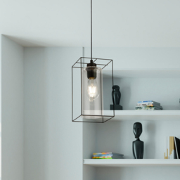 Lighting Collection Black Frame Clear Inner Glass Single Pendant Light - Size: 132 x 15 x 15cm - Wilko - thumbnail 3