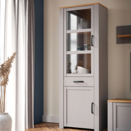 Florence Bohol 2 Door Single Drawer Grey Riviera Oak Narrow Cabinet - Size: 42 x 71 x 205cm - Wilko - thumbnail 7