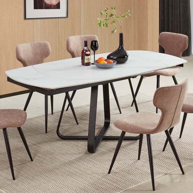 DS Living Arden 6 Seater Dining Table White Veined Marble - Wilko - image 1