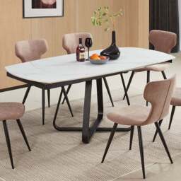 DS Living Arden 6 Seater Dining Table White Veined Marble - Wilko