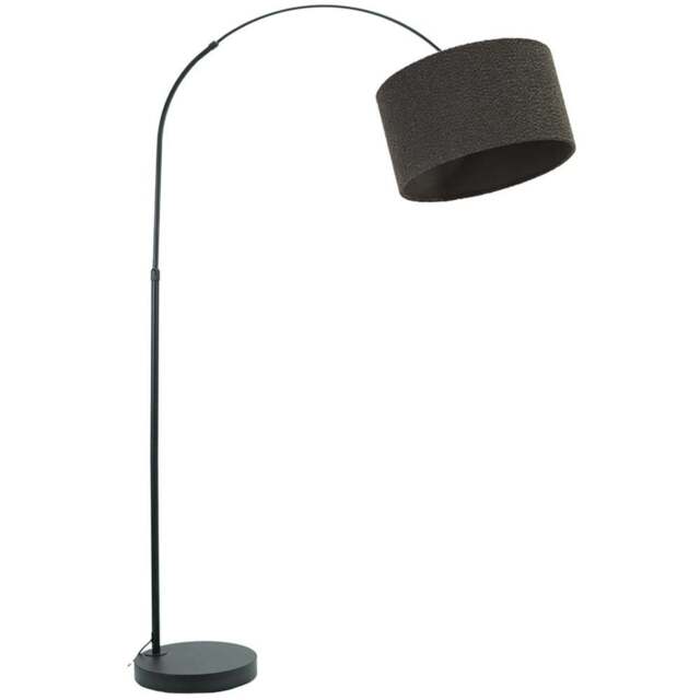 ValueLights Louis Charcoal Boucle Drum Shade Black Curved LED Floor Lamp - Size: 180 x 45 x 105cm - Wilko - image 1