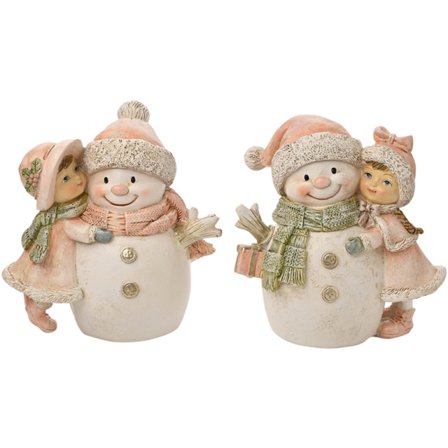 The Seasonal Gift Co. Snowman and Kid Figurine Christmas Decoration 2 Pack - Size: 12 x 11 x 7cm - Pink - Wilko - image 1