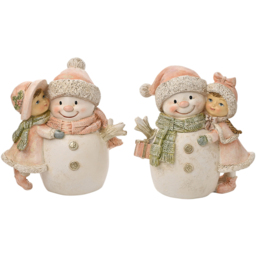The Seasonal Gift Co. Snowman and Kid Figurine Christmas Decoration 2 Pack - Size: 12 x 11 x 7cm - Pink - Wilko