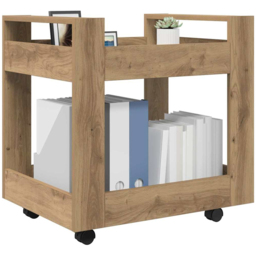 vidaXL 2 Shelf Artisan Oak Wooden Desk Trolley - Size: 60 x 60 x 45cm - Brown - Wilko - thumbnail 4