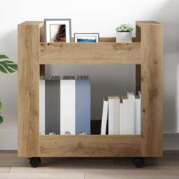 vidaXL 2 Shelf Artisan Oak Wooden Desk Trolley - Size: 60 x 60 x 45cm - Brown - Wilko - thumbnail 1
