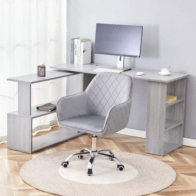 Kosy Koala Grey Wooden L Shaped Office Desk with Velvet Upholstered Chair - Wilko - image 1
