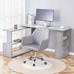 Kosy Koala Grey Wooden L Shaped Office Desk with Velvet Upholstered Chair - Wilko - thumbnail 1