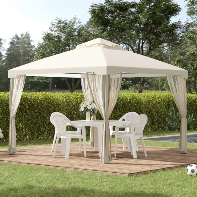 Outsunny 3 x 3m 2-Tier White Gazebo Tent with Curtains - Wilko - image 1