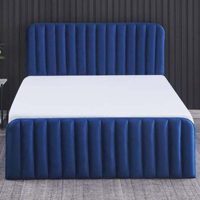Portland Wave Small Double Blue Velvet Ottoman Bed with Mattress - Wilko - image 1