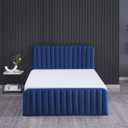 Portland Wave Small Double Blue Velvet Ottoman Bed with Mattress - Wilko - thumbnail 5