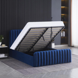 Portland Wave Small Double Blue Velvet Ottoman Bed with Mattress - Wilko - thumbnail 3