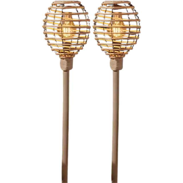 Garden Mile 2 Pack Rattan Effect Solar LED Stake Light - Size: 70 x 15 x 15cm - Brown - Wilko - image 1