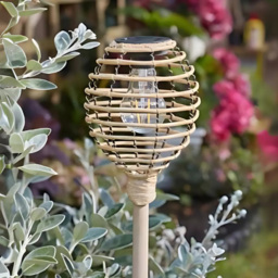 Garden Mile 2 Pack Rattan Effect Solar LED Stake Light - Size: 70 x 15 x 15cm - Brown - Wilko - thumbnail 4