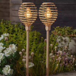 Garden Mile 2 Pack Rattan Effect Solar LED Stake Light - Size: 70 x 15 x 15cm - Brown - Wilko - thumbnail 3