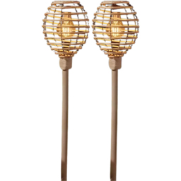 Garden Mile 2 Pack Rattan Effect Solar LED Stake Light - Size: 70 x 15 x 15cm - Brown - Wilko