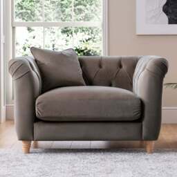 Elsie Chesterfield Mushroom Plush Velvet Armchair - Size: 71 x 118 x 101cm - Brown - Wilko