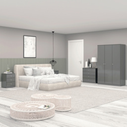 Seconique Denver 3 Door Wardrobe Grey Gloss Bedroom Furniture Set - Size: 175 x 112 x 48cm - Wilko