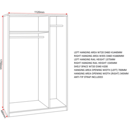 Seconique Denver 3 Door Wardrobe Grey Gloss Bedroom Furniture Set - Size: 175 x 112 x 48cm - Wilko - thumbnail 7