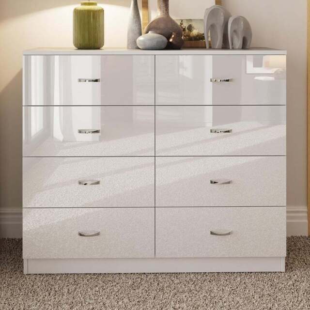 FWStyle Chilton 8 Drawer White Gloss Chest of Drawers - Wilko - image 1