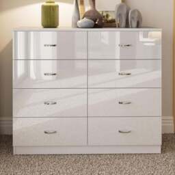 FWStyle Chilton 8 Drawer White Gloss Chest of Drawers - Wilko - thumbnail 1