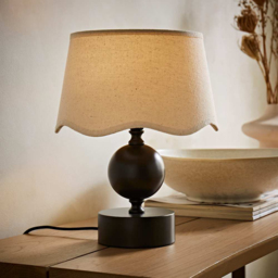 ValueLights Anthony Linen Scallop Shade Candlestick LED Table Lamp with Bulb - Size: 32 x 25 x 25cm - Brown - Wilko - thumbnail 4