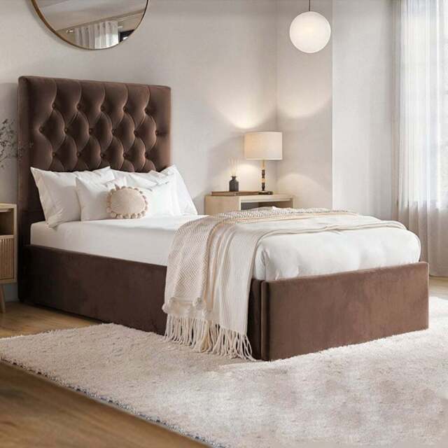 Flair Milan Single Brown Velvet Lift-Up Ottoman Bed - Wilko - image 1
