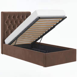 Flair Milan Single Brown Velvet Lift-Up Ottoman Bed - Wilko - thumbnail 4