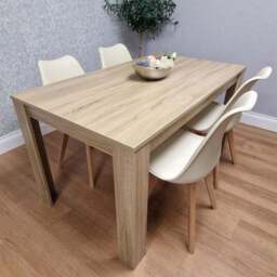 Kosy Koala 4 Seater Plastic and Faux Leather Dining Set Oak Effect and Cream - Multi - Portland - Wilko - thumbnail 1