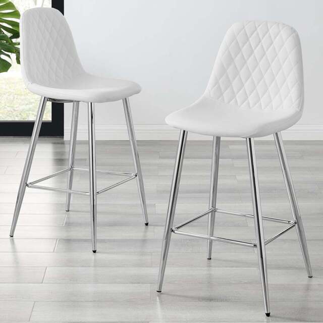 Furniturebox Solara White Faux Leather Silver Legs Counter Stools Set of 2 - Wilko - image 1