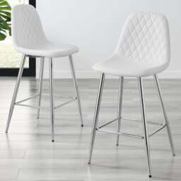 Furniturebox Solara White Faux Leather Silver Legs Counter Stools Set of 2 - Wilko - thumbnail 1