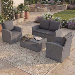 Garden Vida Mylor 4 Seater Grey PE Rattan Garden Lounge Set with Cover - Wilko - thumbnail 1