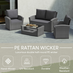 Garden Vida Mylor 4 Seater Grey PE Rattan Garden Lounge Set with Cover - Wilko - thumbnail 5