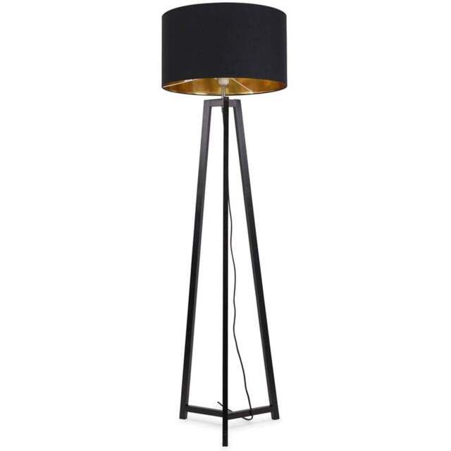 ValueLights Lottie Black and Gold Drum Shade Black Wood Tripod LED Floor Lamp - Size: 148 x 45 x 45cm - Wilko - image 1