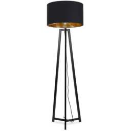 ValueLights Lottie Black and Gold Drum Shade Black Wood Tripod LED Floor Lamp - Size: 148 x 45 x 45cm - Wilko