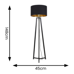 ValueLights Lottie Black and Gold Drum Shade Black Wood Tripod LED Floor Lamp - Size: 148 x 45 x 45cm - Wilko - thumbnail 5