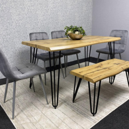 Kosy Koala 6 Seater Velvet Wooden Dining Set with Bench Grey - Multi - Wilko - thumbnail 5