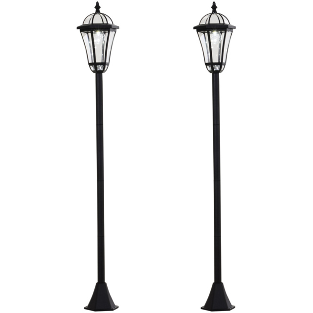 Outsunny 2 Pack Black LED Solar Powered Lamp Post Lights - Size: 18.5 x 18.5 x 129cm - Wilko - image 1