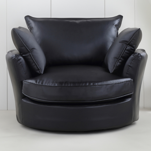 Fairburn Black Bonded Leather Swivel Cuddle Chair - Size: Single - Artemis Home - Wilko - image 1