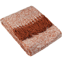 furn. Rust Weaver Herringbone Throw - Size: 180 x 130 x 1cm - Orange - Wilko